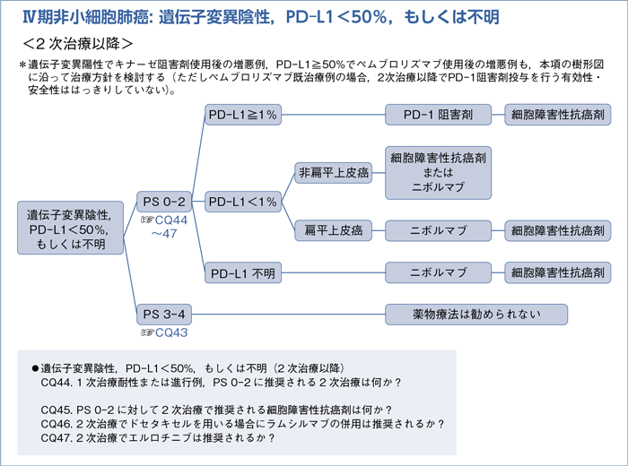 Ⅳ期非小細胞肺癌: 遺伝子変異陰性，PD-L1＜50％，もしくは不明　＜2次治療以降＞