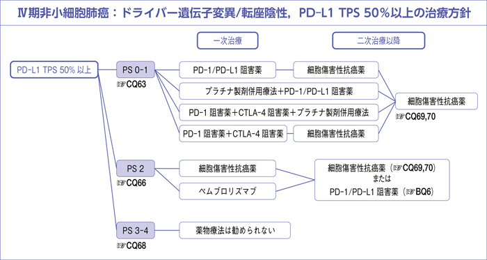 Ⅳ期非小細胞肺癌：ドライバー遺伝子変異/転座陰性，PD-L1 TPS 50％以上の治療方針