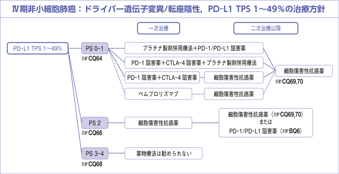Ⅳ期非小細胞肺癌:ドライバー遺伝子変異/転座陰性,PD-L1 TPS 1~49%の治療方針