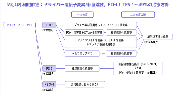 Ⅳ期非小細胞肺癌:ドライバー遺伝子変異/転座陰性,PD-L1 TPS 1~49%の治療方針