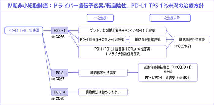 Ⅳ期非小細胞肺癌:ドライバー遺伝子変異/転座陰性,PD-L1 TPS 1%未満の治療方針