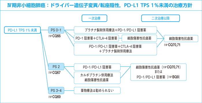 Ⅳ期非小細胞肺癌：ドライバー遺伝子変異/転座陰性，PD-L1 TPS 1％未満の治療方針