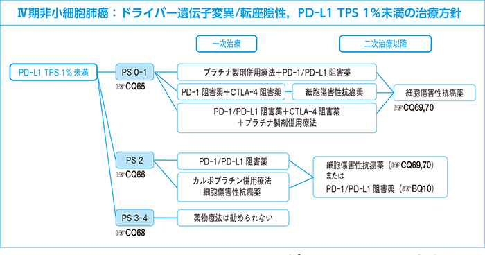 Ⅳ期非小細胞肺癌：ドライバー遺伝子変異/転座陰性，PD-L1 TPS 1％未満の治療方針